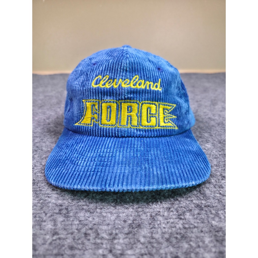 Vintage Cleveland Force Snapback Hat OSFA Blue Corduroy MISL Soccer Green Under